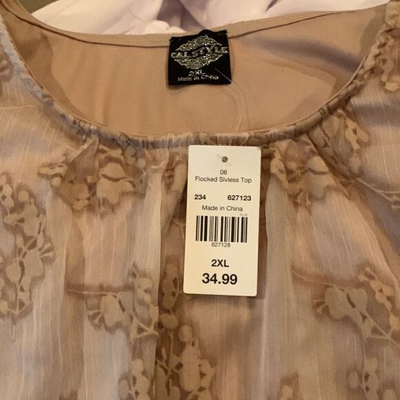 NWT CalStyle Tan Sleeveless Blouse Chiffon Velvet top Lined Plus Size 2X - Picture 9 of 12